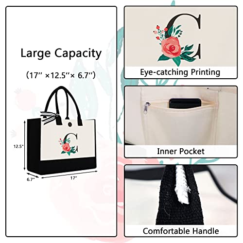 Binggemen Initial Canvas Tote Bag, Personalized Birthday Gifts for Women Mom Friends Teachers, Monogrammed Tote Bags Suitable for Mother's Day Wedding Beach (Letter C) - Image 2