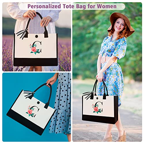 Binggemen Initial Canvas Tote Bag, Personalized Birthday Gifts for Women Mom Friends Teachers, Monogrammed Tote Bags Suitable for Mother's Day Wedding Beach (Letter C) - Image 5