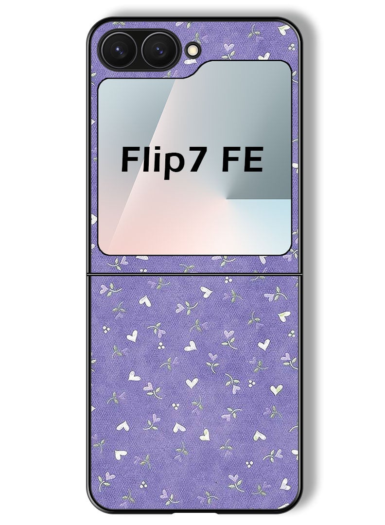 Theodor Case Compatible with Samsung Galaxy Z Flip 7 FE 6.7 Inch Protection Shockproof Bumper Cover Hearts Purple Background - Image 1