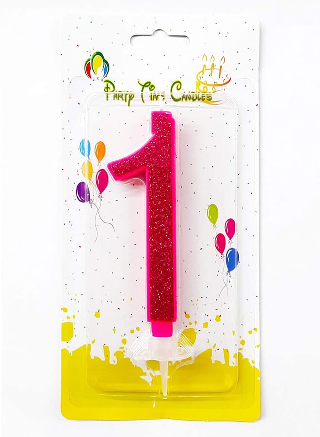 بارتي تايم قطعة واحدة من أرقام شموع عيد الميلاد باللون الوردي اللامع لعيد ميلاد سعيد لحفلات الزفاف ولم الشمل والحفلات المثالية للطفل - Image 1