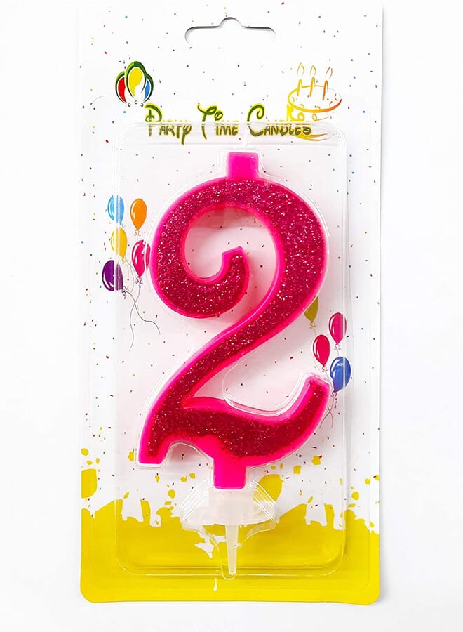 بارتي تايم قطعة واحدة من أرقام شموع عيد الميلاد باللون الوردي اللامع لعيد ميلاد سعيد لحفلات الزفاف ولم الشمل والحفلات المثالية للطفل - Image 2