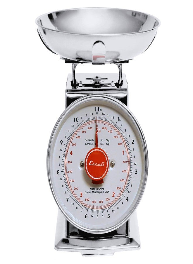 Escali DS115B Mercado Retro Classic Mechanical Dial Stainless Steel Scale, Removeable Bowl, Tare Functionality, 11lb Capacity, Stainless - Image 3