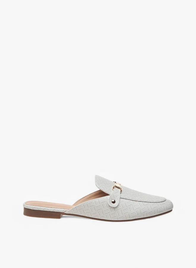 Flora Bella By Shoexpress Monogram Print Slip-On Mules with Metal Accent