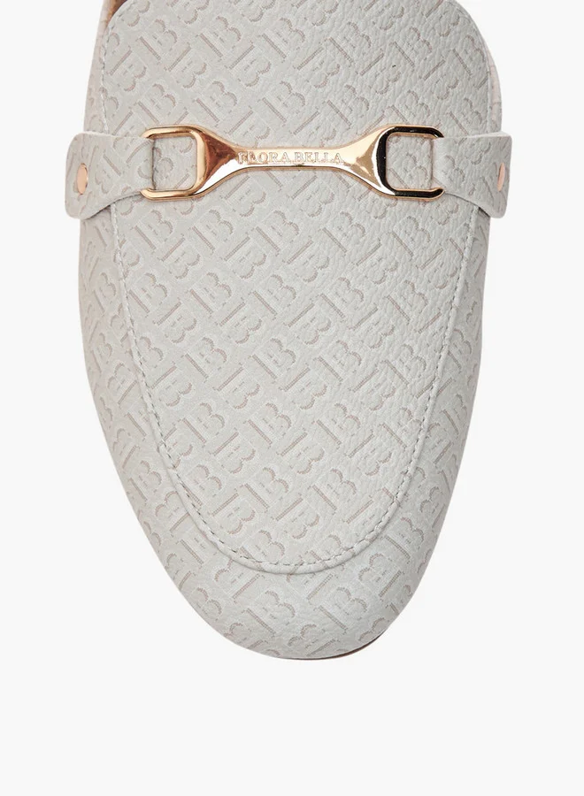 Flora Bella By Shoexpress Monogram Print Slip-On Mules with Metal Accent