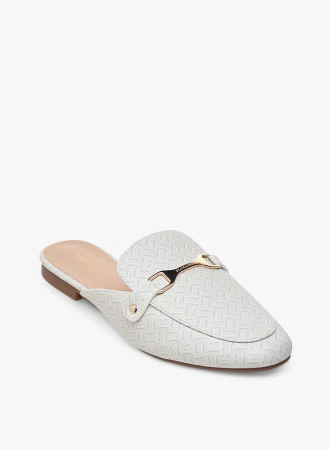 Flora Bella By Shoexpress Monogram Print Slip-On Mules with Metal Accent