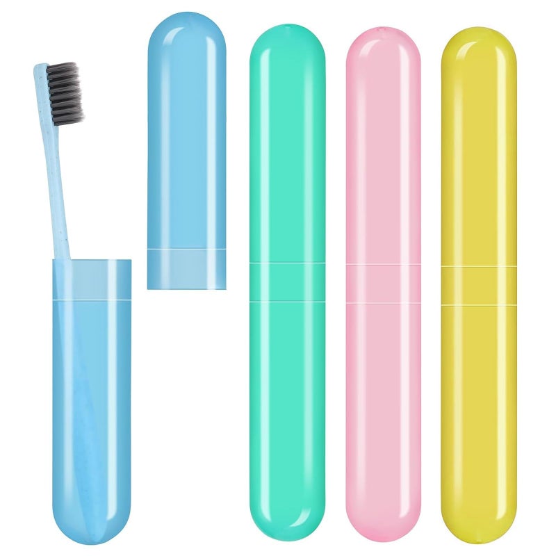 SpiderJuice 4Pc Antibacterial Portable Toothbrush Cover Holder Case for Bathroom and Travel (Random Colours) - Image 1