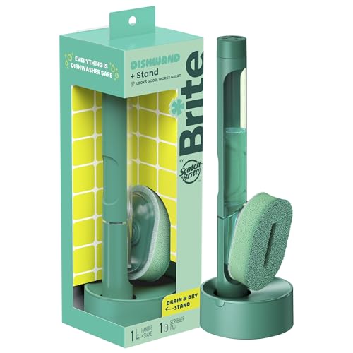 Scotch Brite Brite by ScotchBrite Fillable Dishwand with Drain Dry Stand Household and Kitchen Sponge for Washing Dishes 1 Dish Wand with Soap Dispenser - Image 1
