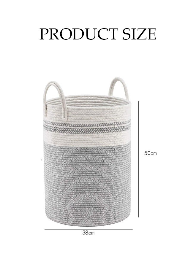 DUNISO High-Capacity Dirty Clothes Basket,Laundry Basket,Cotton Rope Woven Basket With Carrying Handles,Suitable For Organising And Toys/Clothes/Bedding Storage,White And Grey - Image 4