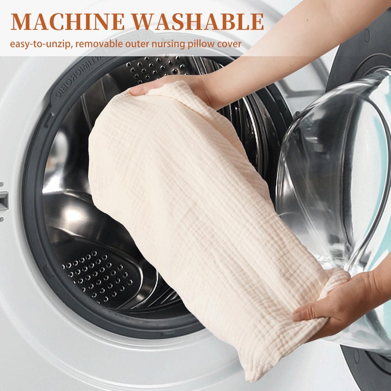 Pro Goleem Muslin Nursing Pillow Cover, 100% Cotton Soft Breathable Feeding Pillow Slipcover for Breastfeeding Moms, Fits Standard Infant Nursing Pillow, for Boys and Girls, 2 Pack (Brown＆Beige) - Image 5