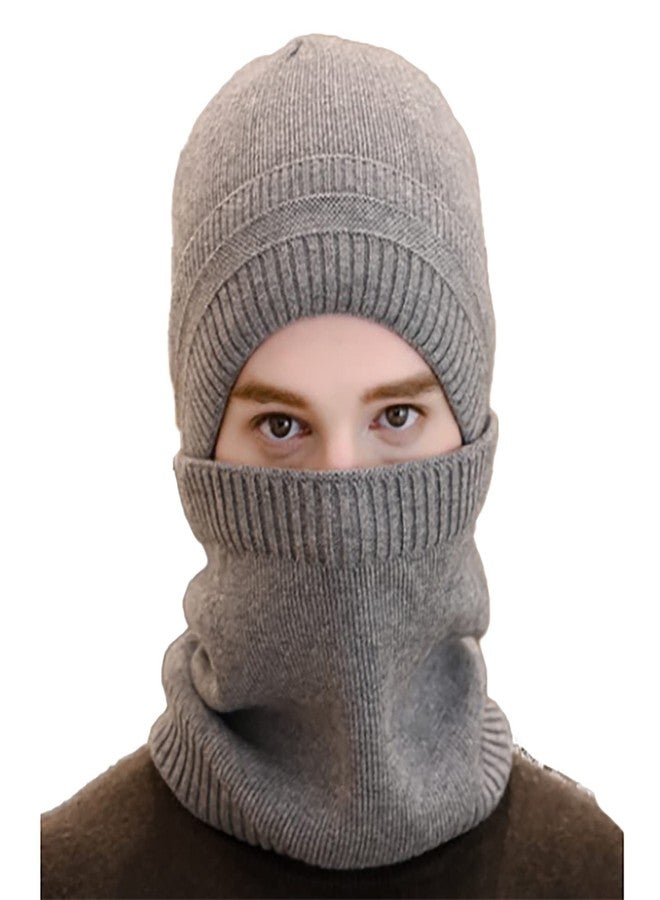 iSWEVEN Men's Woolen Cap with Neck Muffler/Neckwarmer Snow Proof Inside Fur Wool Unisex Beanie Hat Scarf Set Knit Thick Fleece Lined Winter Stylish Caps - Set of 2 Free Size (4094B, Grey) - Image 3