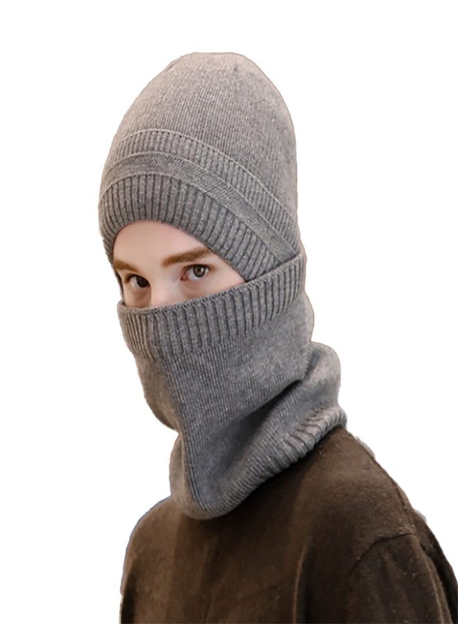 iSWEVEN Men's Woolen Cap with Neck Muffler/Neckwarmer Snow Proof Inside Fur Wool Unisex Beanie Hat Scarf Set Knit Thick Fleece Lined Winter Stylish Caps - Set of 2 Free Size (4094B, Grey) - Image 2