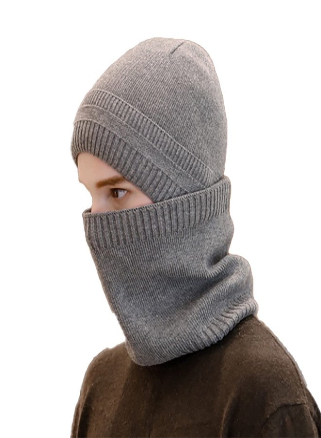 iSWEVEN Men's Woolen Cap with Neck Muffler/Neckwarmer Snow Proof Inside Fur Wool Unisex Beanie Hat Scarf Set Knit Thick Fleece Lined Winter Stylish Caps - Set of 2 Free Size (4094B, Grey) - Image 4