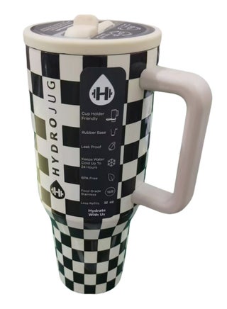 HydroJug Traveler - 32 oz Water Bottle with Handle & Flip Straw - Fits in Cup Holder, Leak Resistant Tumbler-Reusable Insulated Stainless Steel & Rubber Base - Gifts for Women & Men, Black and White Plaid - pzsku/Z9ADAC3CC16B81829353AZ/45/_/1733119662/6ea0af32-ccc7-4b44-aadf-7b1505da1560
