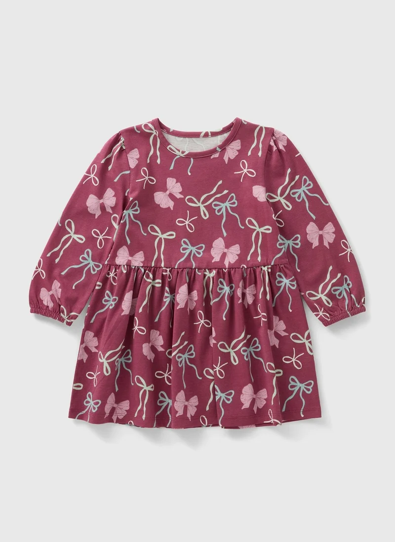 Matalan Girls Burgundy Bow Print Dress