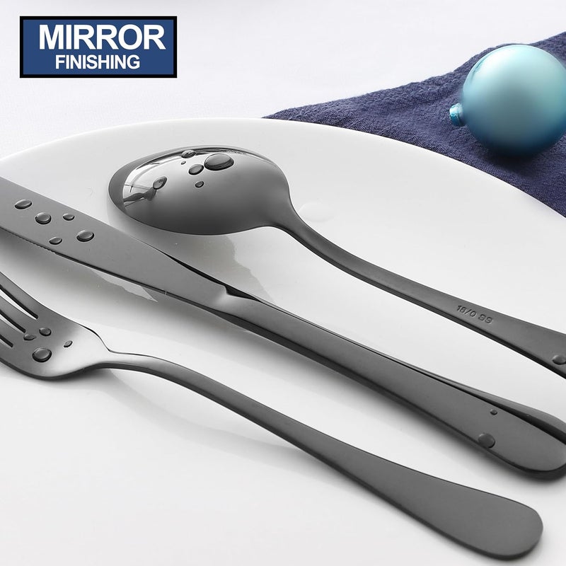 E-far 24-Piece Black Silverware Set, Stainless Steel Flatware Cutlery for 6, Modern Metal Eating Utensils, Include Dinner Knives, Spoons, Forks & Salad Spoons, Mirror Polished & Rust Proof - Image 5