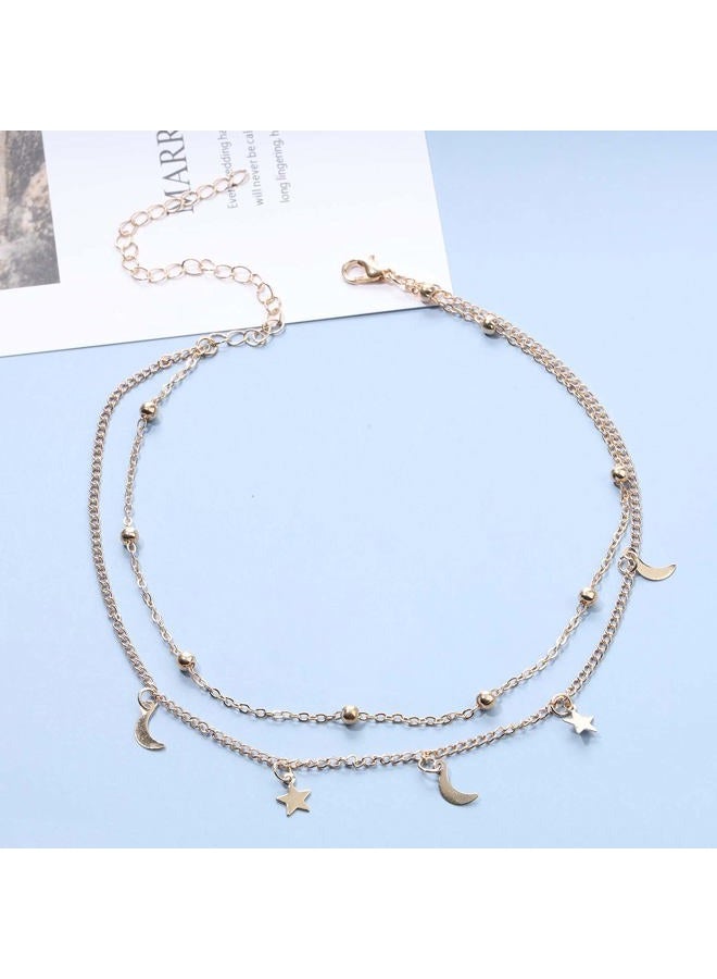 Yheakne Boho Star Moon Necklace Choker Gold Layered Star Choker Necklace Crescent Moon Necklace Celestial Necklace Chain Festival Jewelry for Women and Girls (Gold) - Image 4