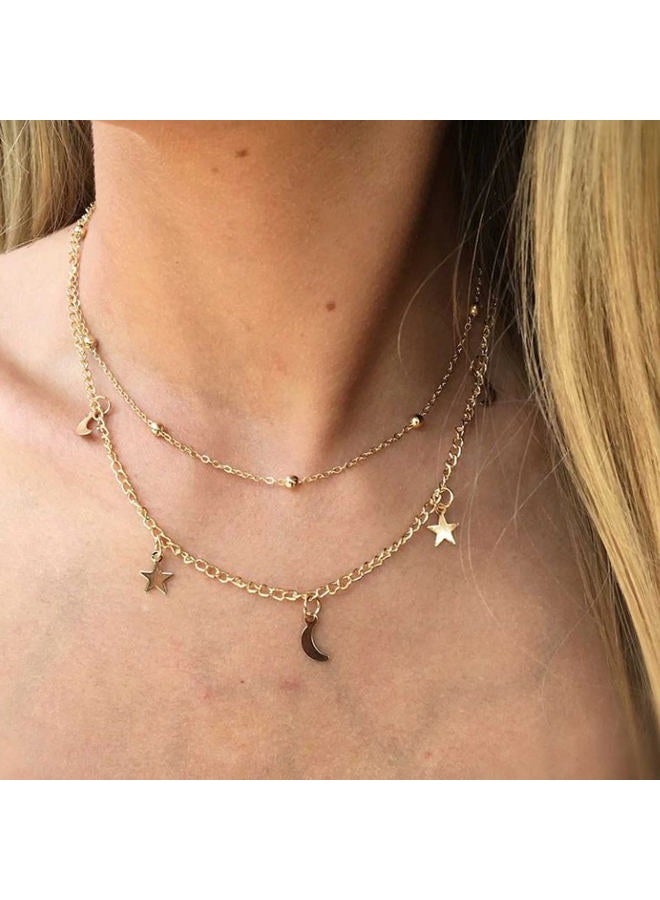 Yheakne Boho Star Moon Necklace Choker Gold Layered Star Choker Necklace Crescent Moon Necklace Celestial Necklace Chain Festival Jewelry for Women and Girls (Gold) - Image 3