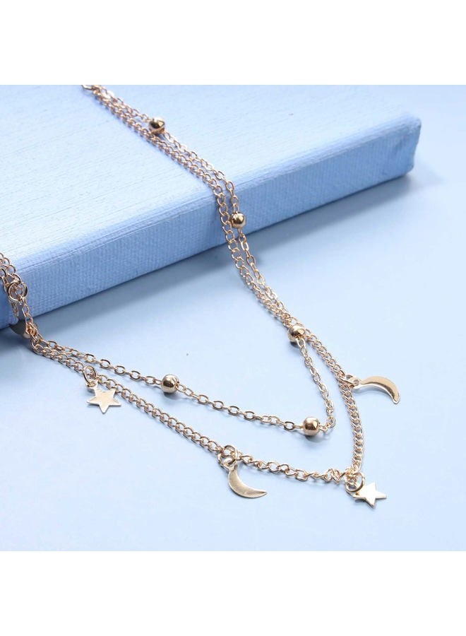 Yheakne Boho Star Moon Necklace Choker Gold Layered Star Choker Necklace Crescent Moon Necklace Celestial Necklace Chain Festival Jewelry for Women and Girls (Gold) - Image 5