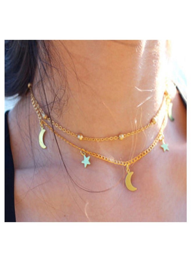 Yheakne Boho Star Moon Necklace Choker Gold Layered Star Choker Necklace Crescent Moon Necklace Celestial Necklace Chain Festival Jewelry for Women and Girls (Gold) - Image 2