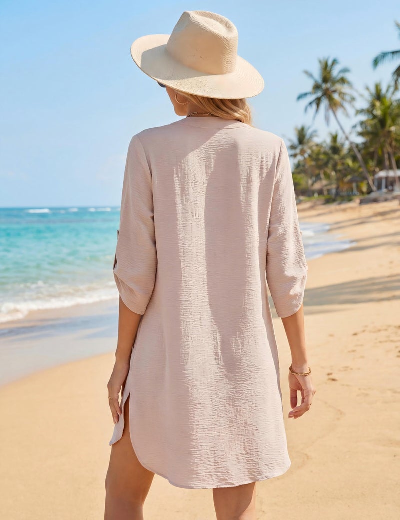 BMJL Women Beach Cover Ups Swimwear Bathing Suit Coverups Swimsuit Bikini Swim Cover Up 2026 (Large, Beige) - Image 4
