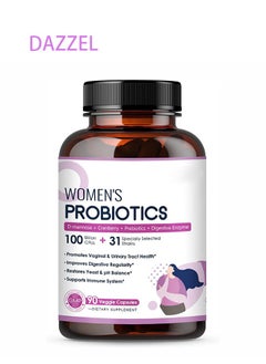 DAZZEL Women’s Probiotic, 90 Caps 100 Billion CFU 31 Strains, with Organic Prebiotics Cranberry, Shelf Stable, Delayed Release, No Soy Gluten Dairy  - Image 1