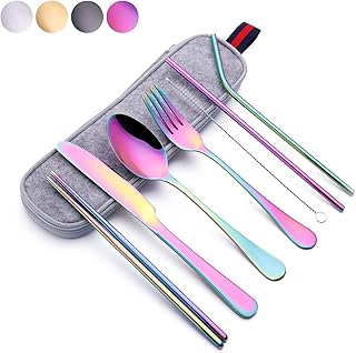 Kitiok Kitiok Reusable Travel Utensil Set With Case (Rainbow), Travel Cutlery Set, Portable Camping Silverware Set, Portable  - Image 1
