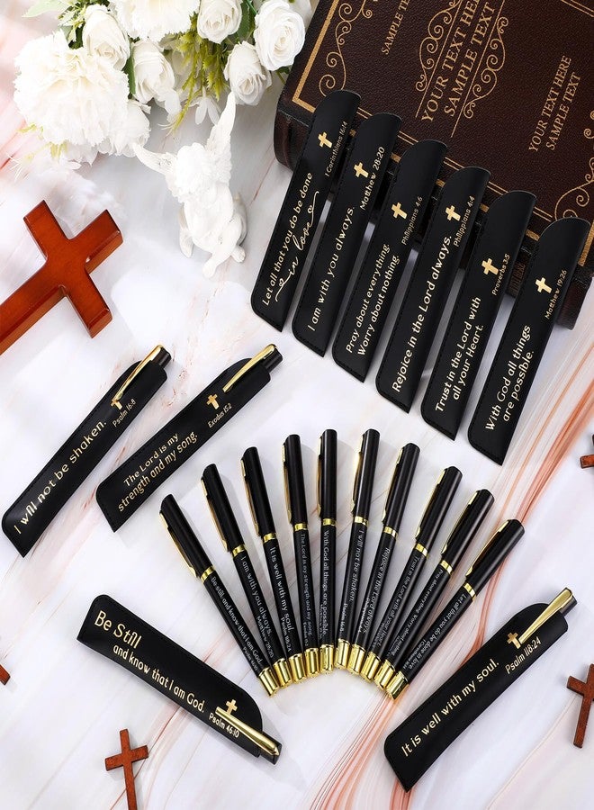 Spakon 15 Sets Social Worker Gifts Bulk for Church Bible Verse Ballpoint Pens with Religious Leather Pen Holder Sleeve for Women Men Church Sunday School Appreciation Gifts (Black) - Image 4