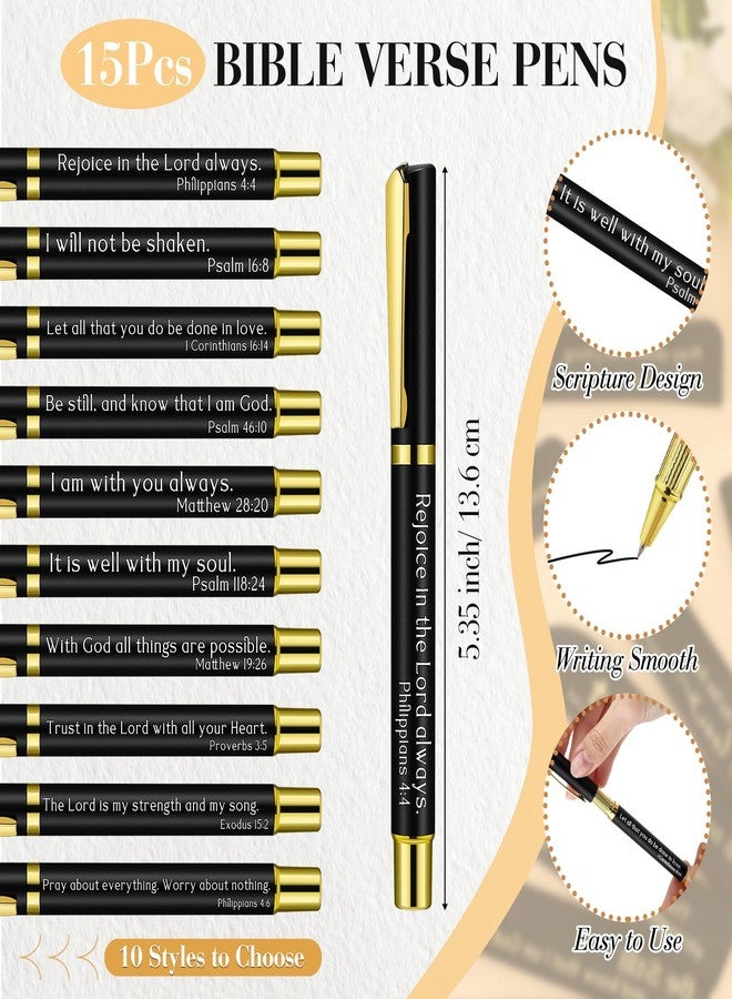 Spakon 15 Sets Social Worker Gifts Bulk for Church Bible Verse Ballpoint Pens with Religious Leather Pen Holder Sleeve for Women Men Church Sunday School Appreciation Gifts (Black) - Image 2