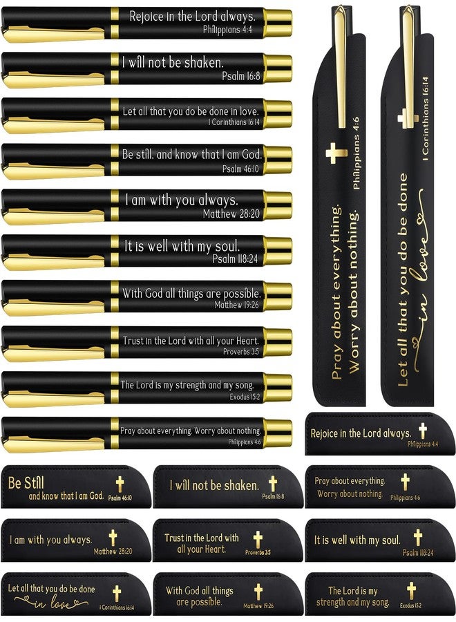 Spakon 15 Sets Social Worker Gifts Bulk for Church Bible Verse Ballpoint Pens with Religious Leather Pen Holder Sleeve for Women Men Church Sunday School Appreciation Gifts (Black) - Image 1