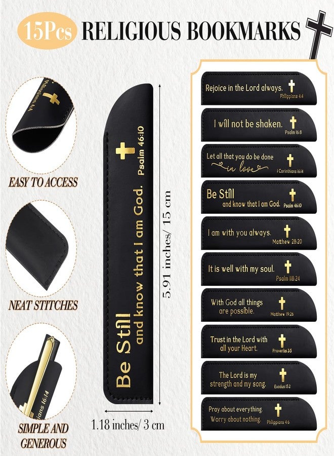 Spakon 15 Sets Social Worker Gifts Bulk for Church Bible Verse Ballpoint Pens with Religious Leather Pen Holder Sleeve for Women Men Church Sunday School Appreciation Gifts (Black) - Image 3