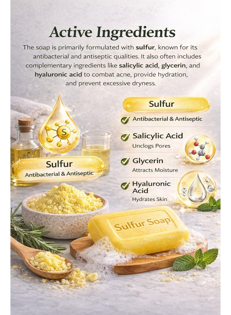 Skin Doctor Sulfur Soap 80g – Pack of 6 | Acne Treatment & Oil Control Bar | For Oily & Acne-Prone Skin - Image 3
