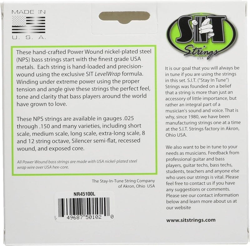 SIT Strings Power Wound Nickel Bass Guitar Strings (S.I.T.), 4-String Bass Light 45-100, NR45100L - Image 2