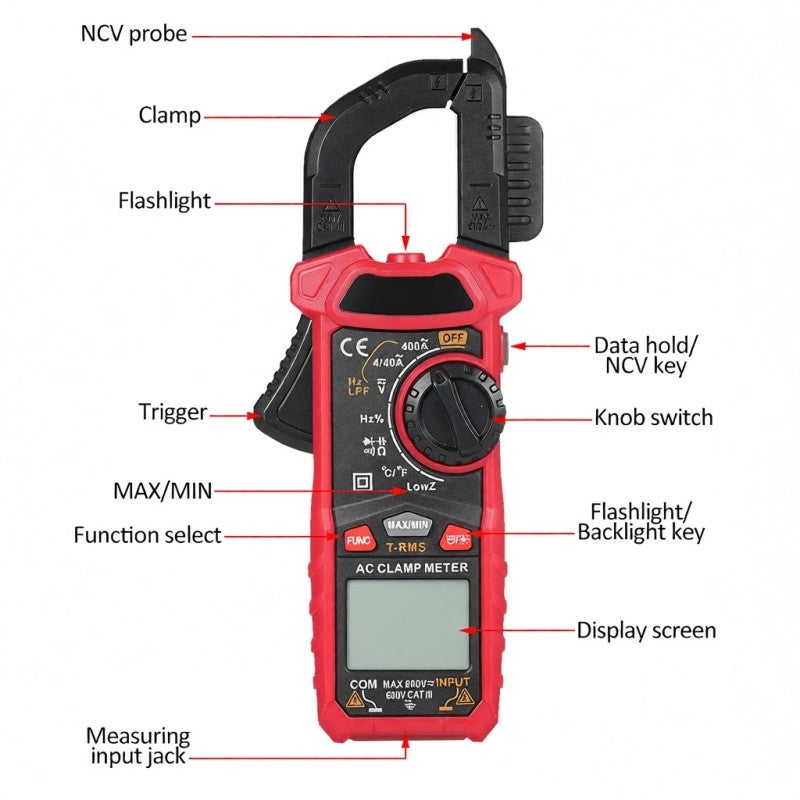 HABOTEST HT207B 4000 Counts Digital Clamp Meter Multimeter Handheld AC DC Voltage Current Voltmeter Diode Resistance Clamp Meter High-Precision Multifunctional Digital Display Clamp Meter - Image 3