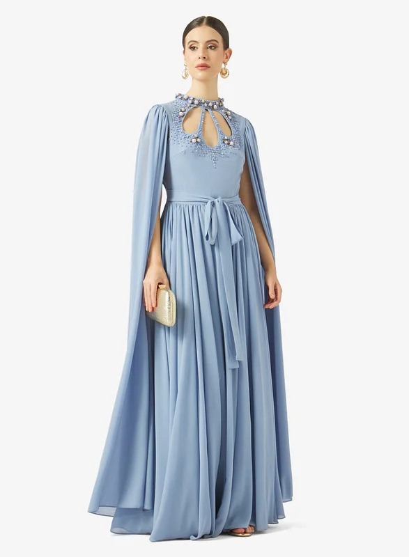 AINA Beaded Cutout Neck Tie-Waist Flow Gown