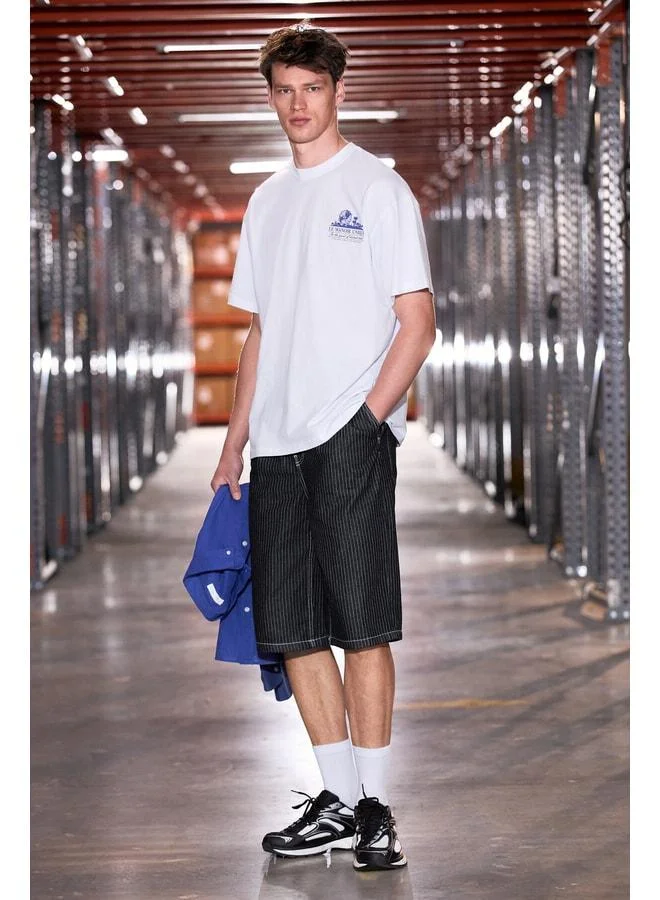 GRIMELANGE MANOOR Men's Organic Cotton Printed Detailed Comfortable Fit White T-Shirt.