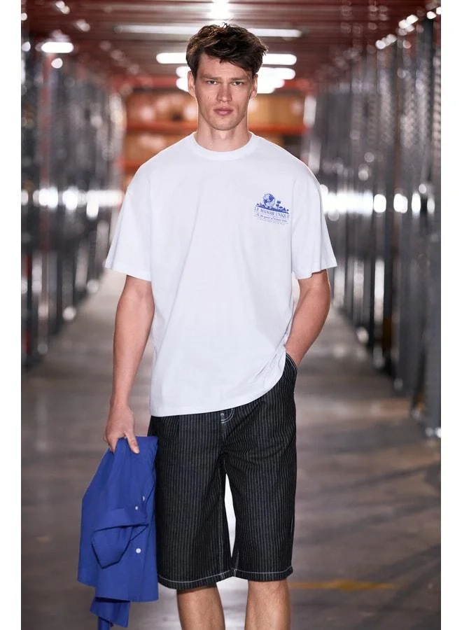 GRIMELANGE MANOOR Men's Organic Cotton Printed Detailed Comfortable Fit White T-Shirt.