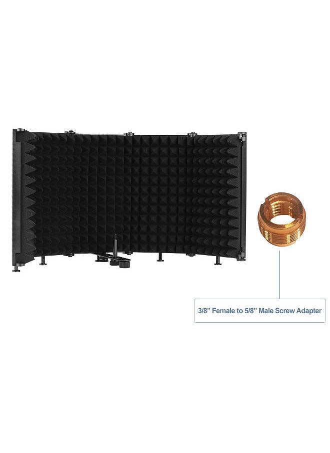 Microphone Isolation Shield Portable Tabletop Sound Absorbing Foam Reflection Filter Mic Soundproof Shield with 3/8-inch Female to 5/8-inch Male Screw Adapter