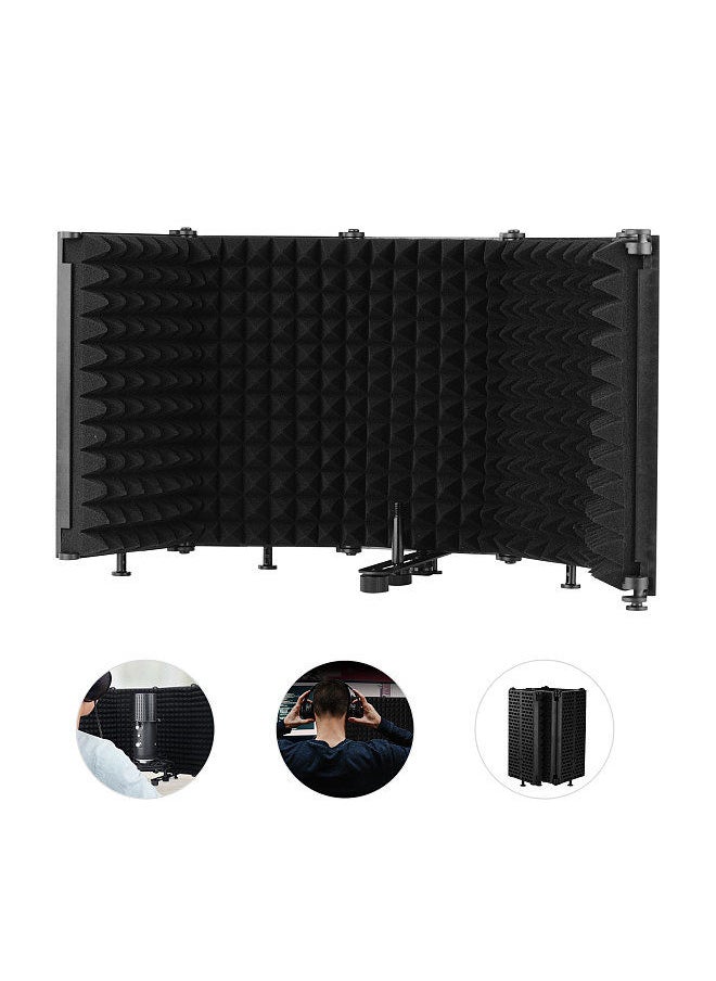 Microphone Isolation Shield Portable Tabletop Sound Absorbing Foam Reflection Filter Mic Soundproof Shield with 3/8-inch Female to 5/8-inch Male Screw Adapter