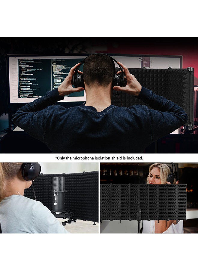Microphone Isolation Shield Portable Tabletop Sound Absorbing Foam Reflection Filter Mic Soundproof Shield with 3/8-inch Female to 5/8-inch Male Screw Adapter