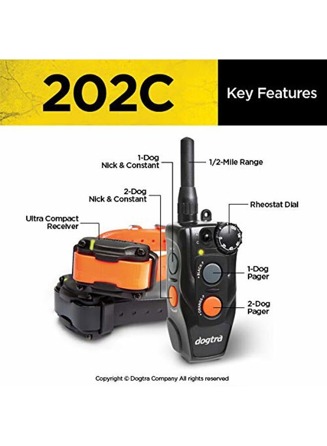 Dogtra 202C Remote Training E-Collar - 1/2 Mile Range - 2-Dogs System, Static, Vibration, Medium Output, Adjustable Levels, Waterproof, Electric Dog Collar for Basic Training of Small, Medium Dogs - Image 4