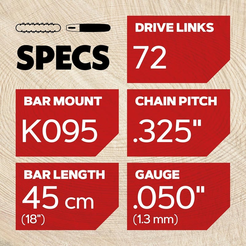 Oregon 18-Inch Replacement Chainsaw Bar and M72 SpeedCut Chain Combo, 72 Drive Links, Pitch: .325", .050" Gauge, Low Vibration (584408),Gray - Image 2