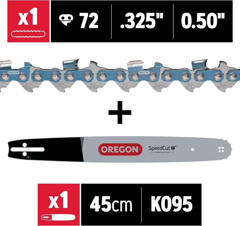Oregon 18-Inch Replacement Chainsaw Bar and M72 SpeedCut Chain Combo, 72 Drive Links, Pitch: .325", .050" Gauge, Low Vibration (584408),Gray - Image 1