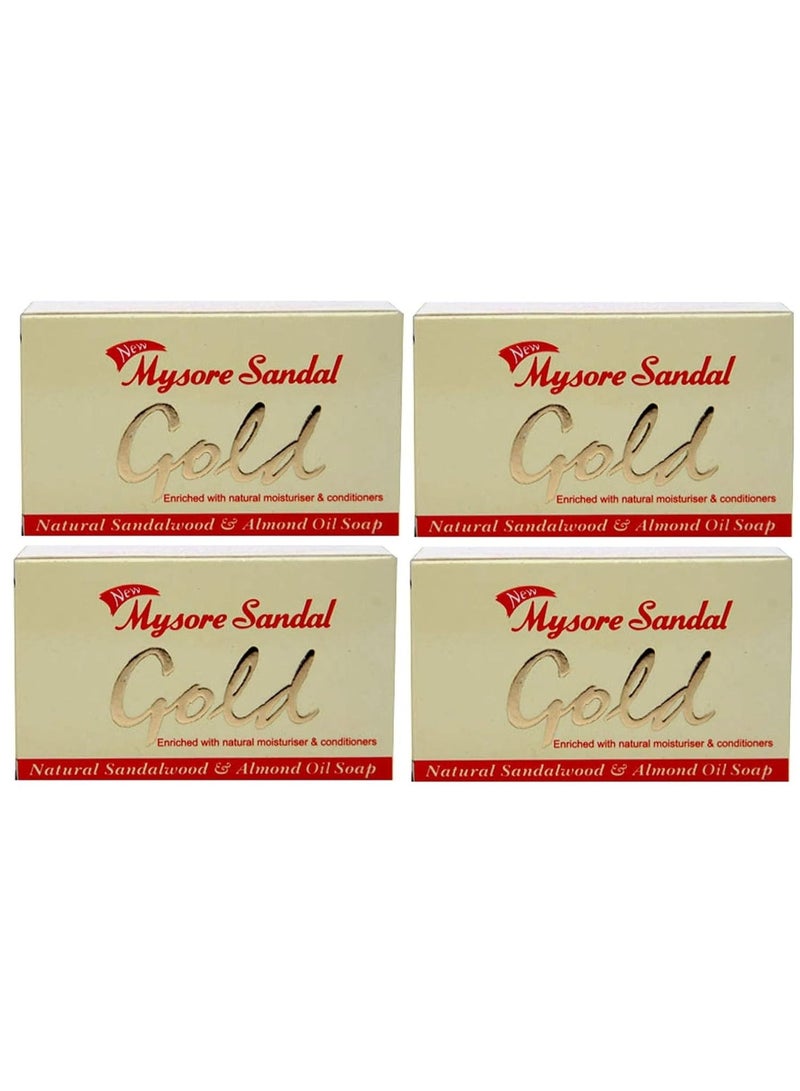 Mysore Sandal Gold Soap, 125 Grams Per Unit (Pack of 4) - Purest Sandalwood Soap - 100% Pure Essential Oils - Grade 1 Soap - TFM 80% - Suitable for ALL Skin Type - Enriched with Natural Moisturizer & Conditioners - Zero Dryness - Natural Sandalwood & Almond Oil Soap - Image 1