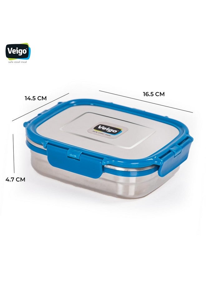 Veigo Original Stainless Steel Large Lunch Box(630 ml)| Airtight & Leakproof| Freezer & Dishwasher Safe| Kids Lunch Box for School |Silicone Ring & Polymer Frame| Safe Lid Lock| Blue - Image 3