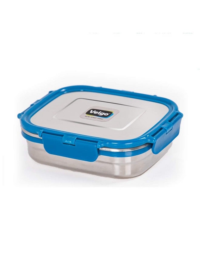 Veigo Original Stainless Steel Large Lunch Box(630 ml)| Airtight & Leakproof| Freezer & Dishwasher Safe| Kids Lunch Box for School |Silicone Ring & Polymer Frame| Safe Lid Lock| Blue - Image 1