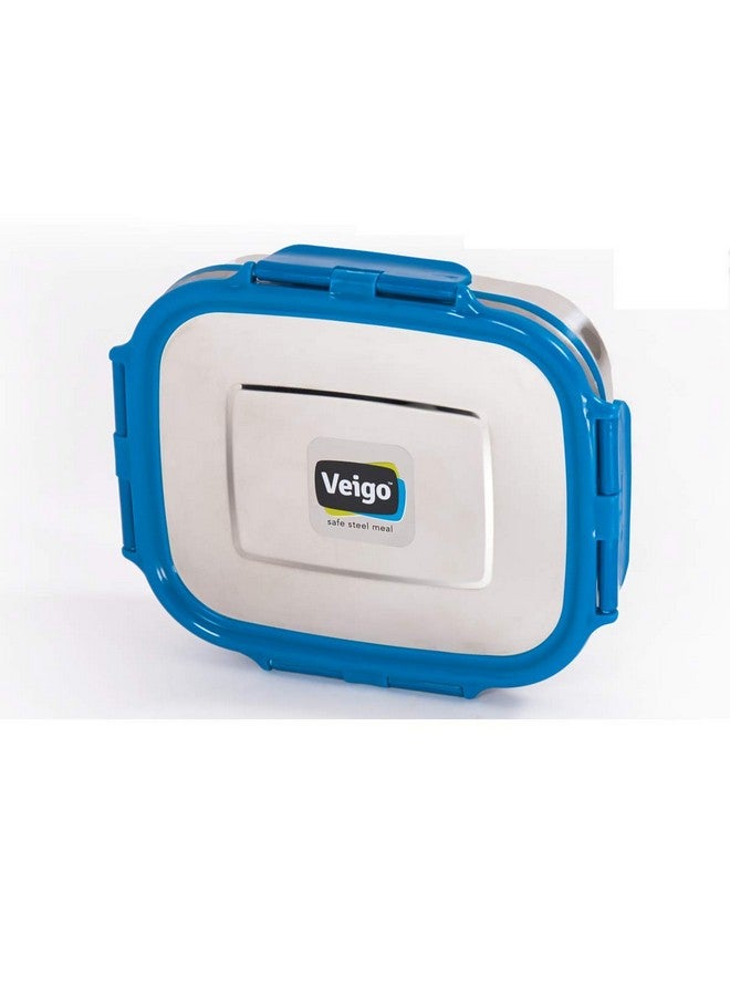 Veigo Original Stainless Steel Large Lunch Box(630 ml)| Airtight & Leakproof| Freezer & Dishwasher Safe| Kids Lunch Box for School |Silicone Ring & Polymer Frame| Safe Lid Lock| Blue - Image 2