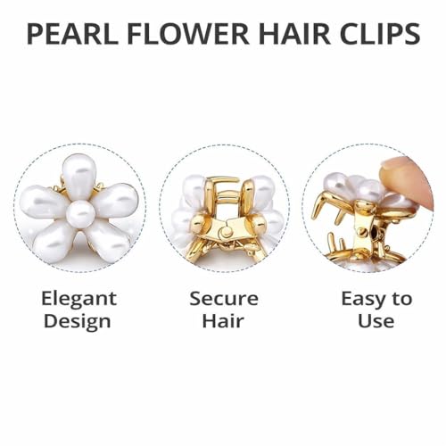 FRYIO Korean Pearl Hair Clips for Women & Girls – Small Gold Flower Claw Clips, Mini Decorative Hair Accessories Pack of 10 - Image 3