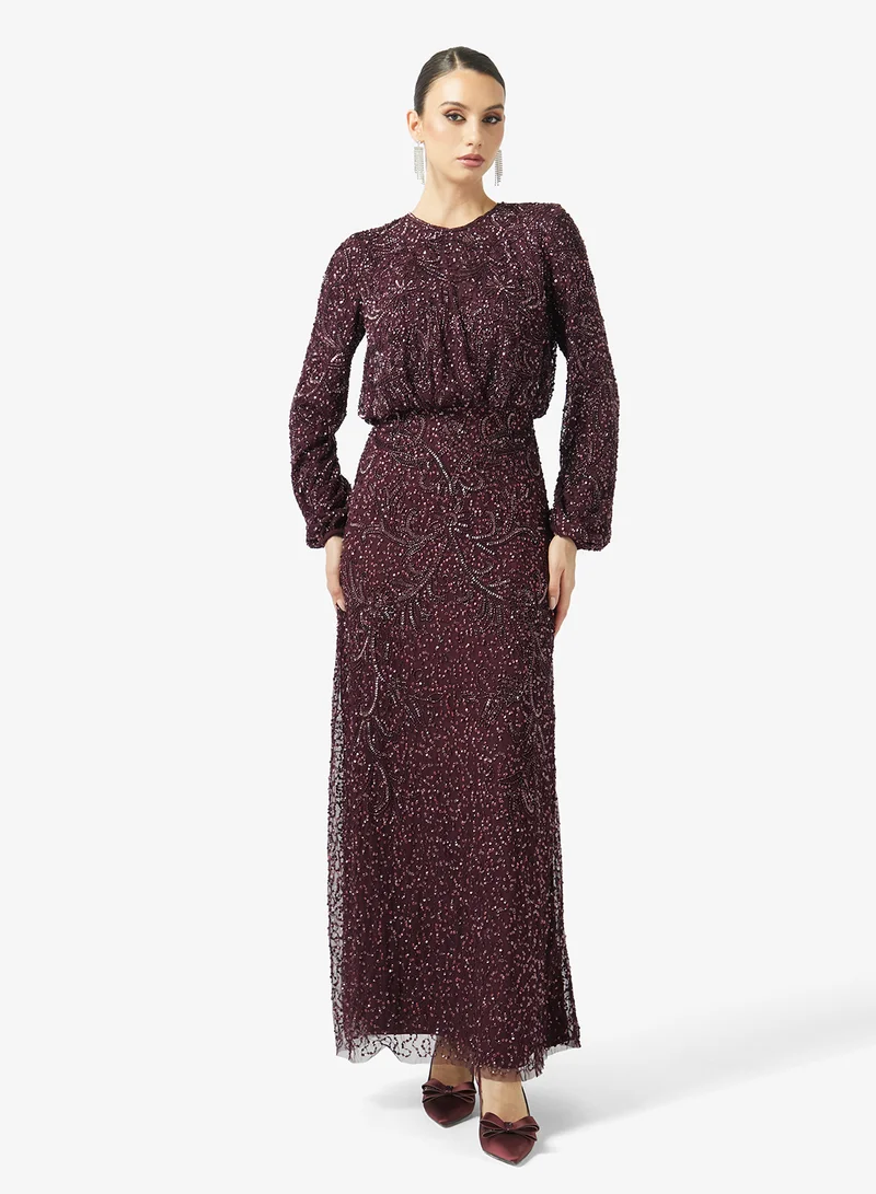 Elegent Sequin Long Sleeve Maxi Dress