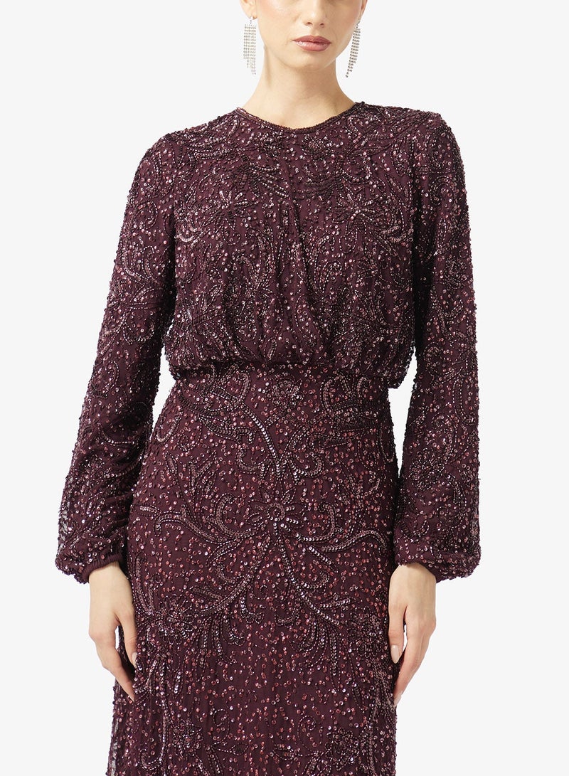 MARYISA Elegent Sequin Long Sleeve Maxi Dress - Image 4