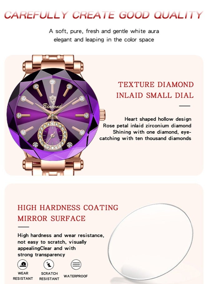 BINBOND Women's Steel Strap Quartz Watch Waterproof Elegant Watch Ladies Gifts - Image 3